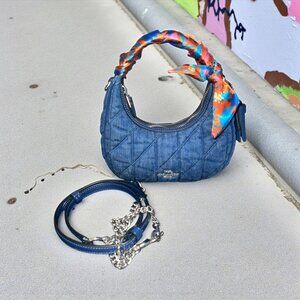 Coach Carmen Mini Bag CAK89 Blue Denim Quilted Silver Crossbody Handbag NWT